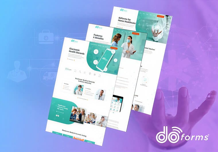 Three stacked images of DoForms' website design