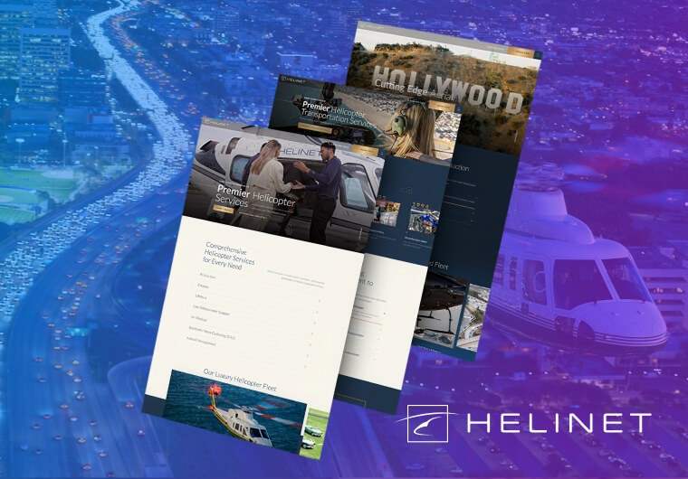 Helinet portfolio image showcasing modern website design layouts for helicopter transportation, aerial services, and aviation solutions, presented through responsive and visually engaging digital experiences.