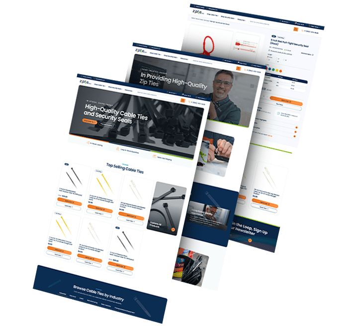 Three images of ZipTie's website design