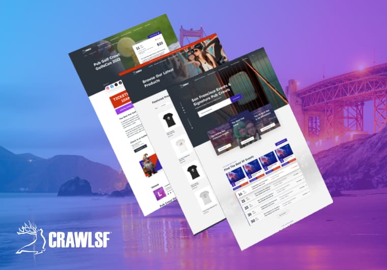 Websites showcasing events and merchandise by CrawlSF