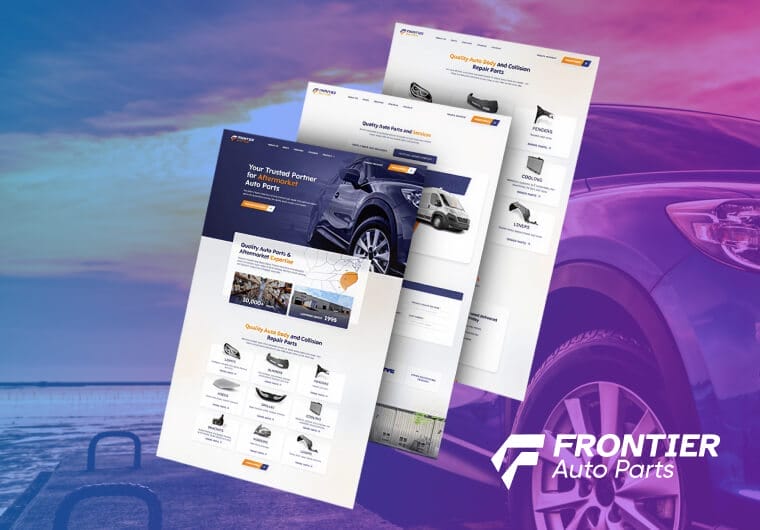 Frontier Auto Parts marketing website presentation with branded automotive visuals