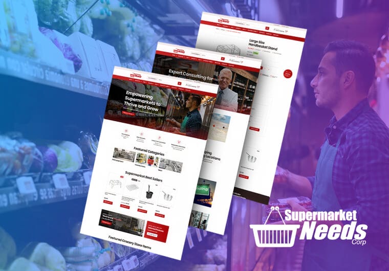 Three stacked images of Supermarket Needs' website design