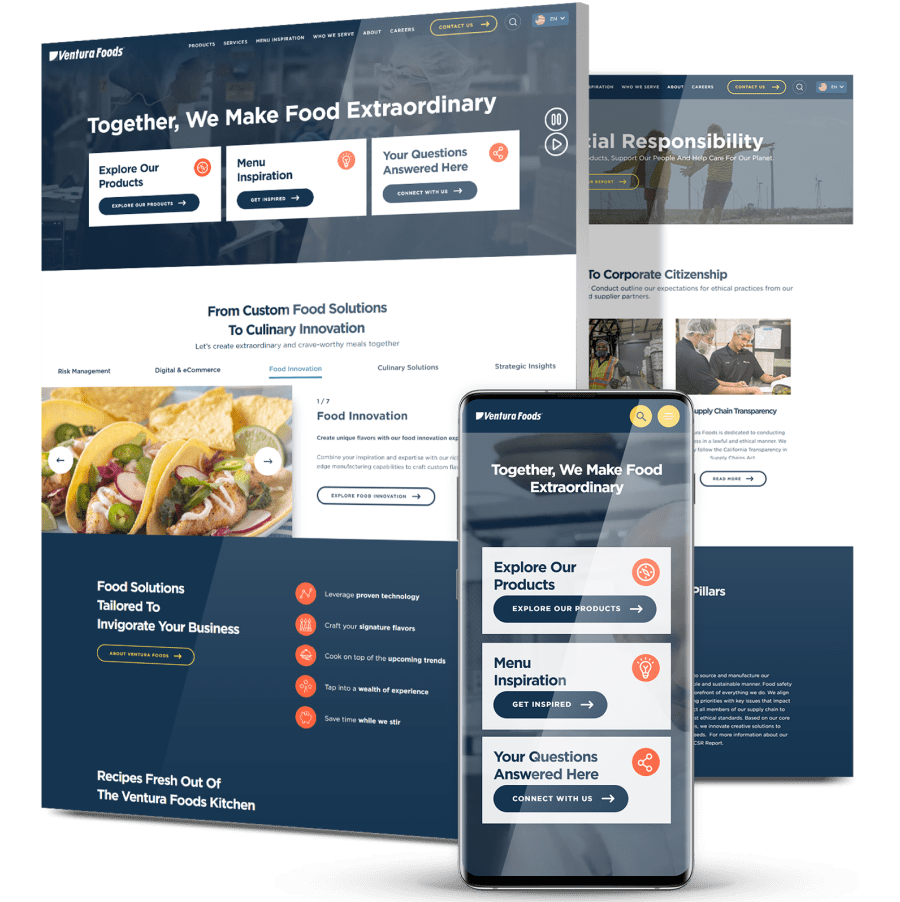 Ventura Foods website on desktop and mobile