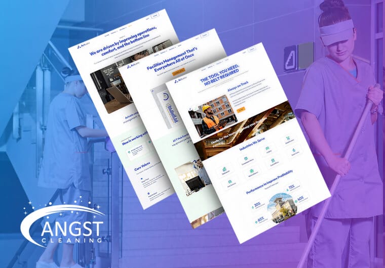 Three stacked images of Angst Cleaning's website design