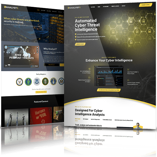 Image showing the before and after of Analyst1's website design