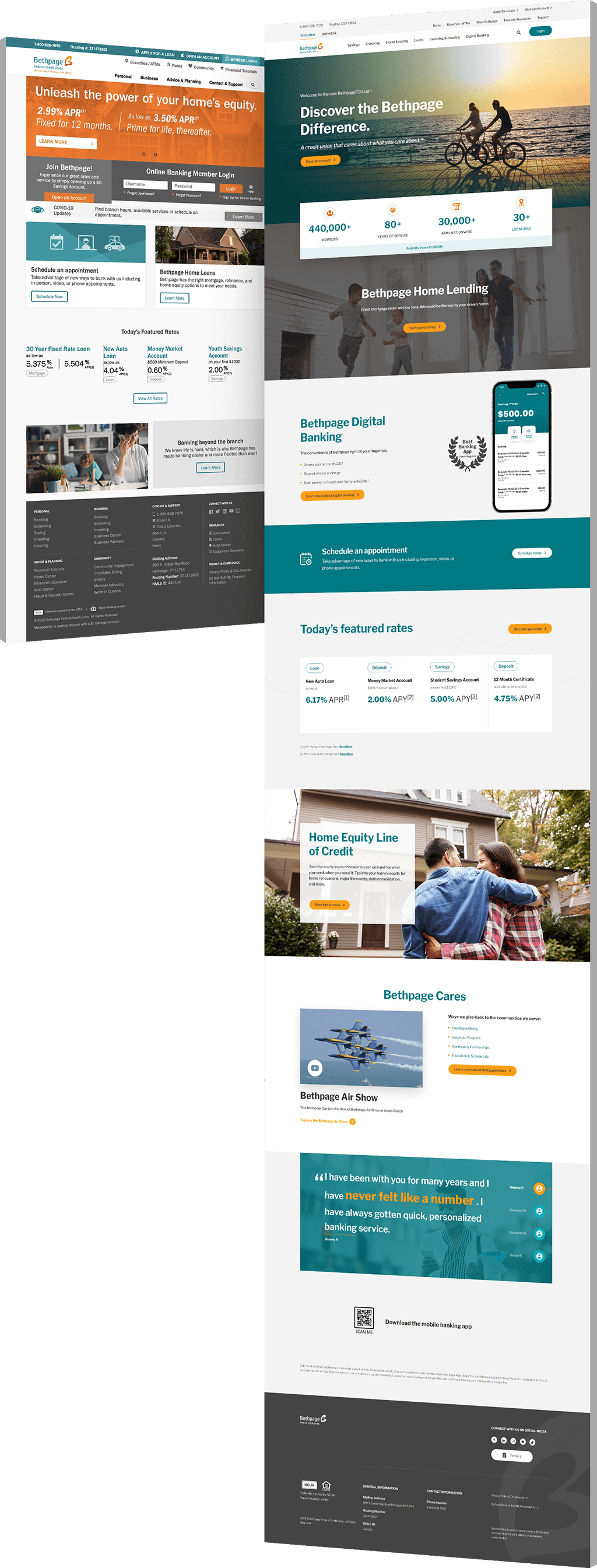Image showing the before and after of Bethpage's website design
