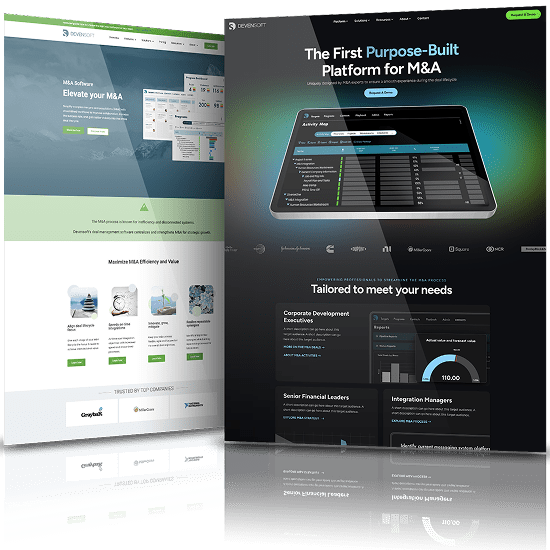Image showing the before and after of Devensoft's website design