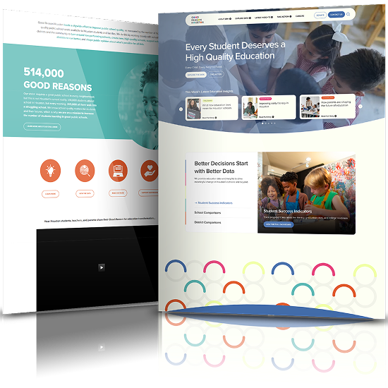 Before and after comparison of Good Reason Houston website with updated design, cleaner layout, and improved content structure