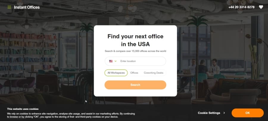 InstantOffices website screenshot