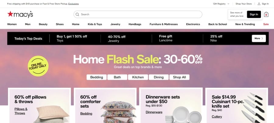 Macy's website screenshot