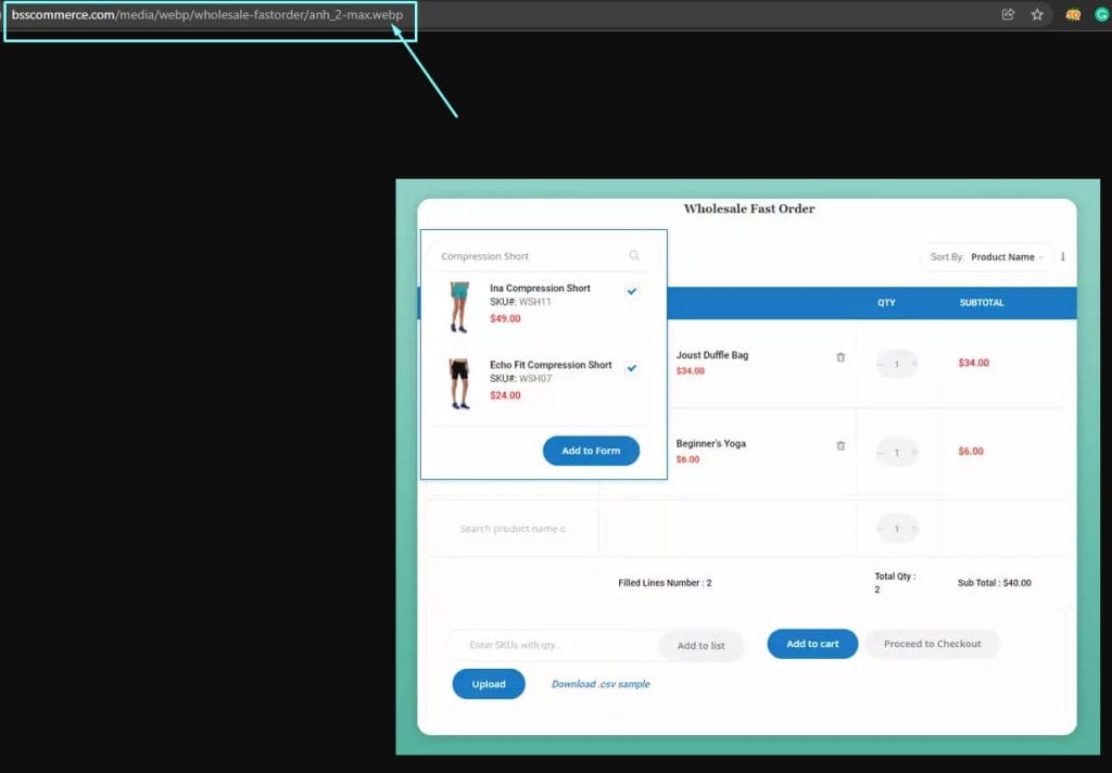 A screenshot of BSS Commerce's WebP image converter in action