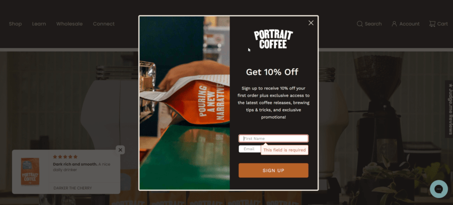 Portrait Coffee website screenshot