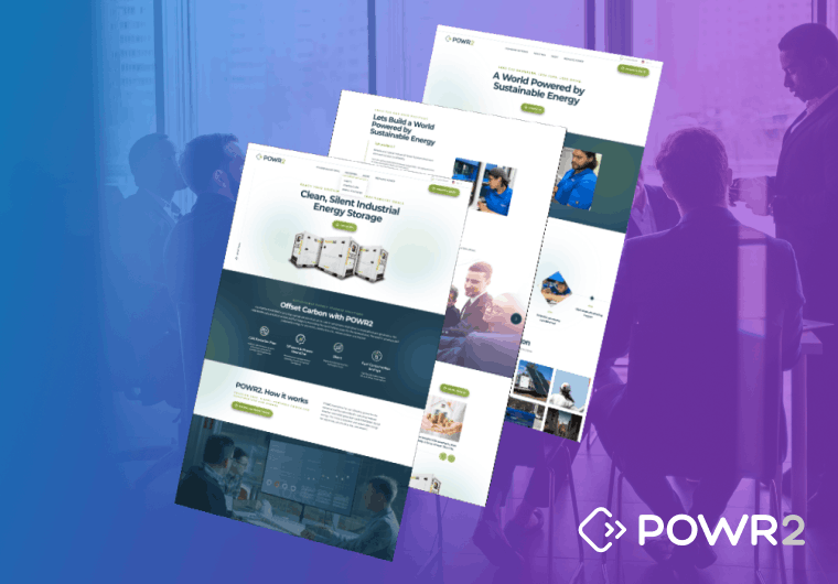 Three stacked images of POWR2's website design