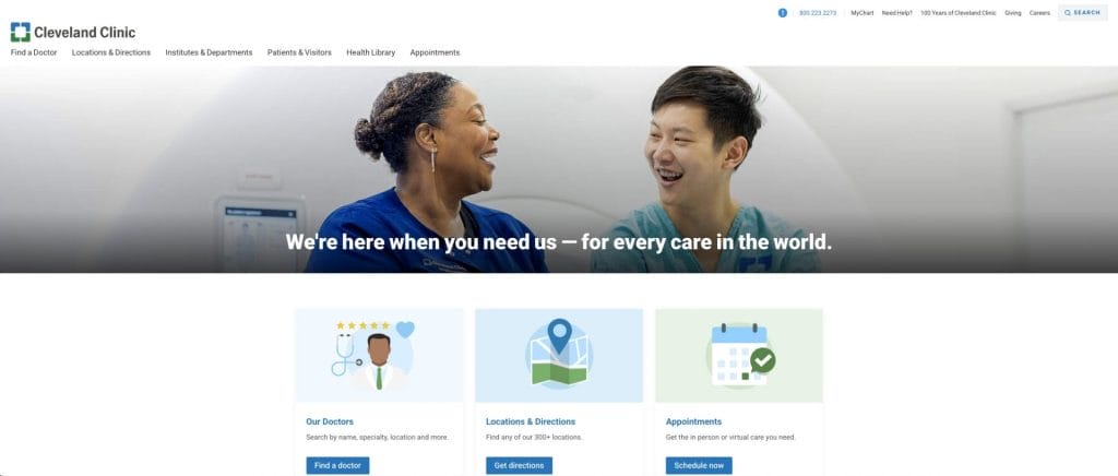 Cleveland Clinic homepage screenshot