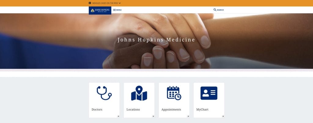 Johns Hopkins Medicine homepage screenshot