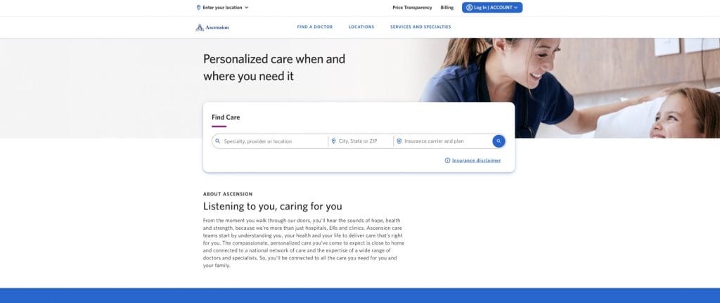 Ascension homepage screenshot