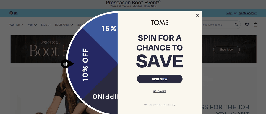 TOMS Shoes website screenshot