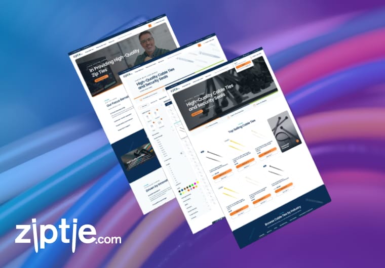 Three stacked images of ZipTie's website design