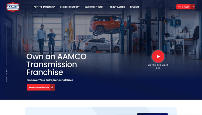 Automotive franchise website design with service center visuals, call-to-action, and informational sections