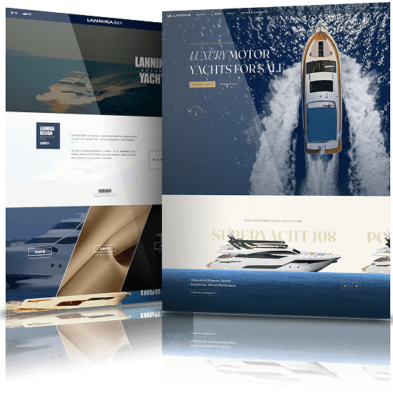 Before and after website redesign for Lannika highlighting a premium upgrade for luxury yacht brand presentation.