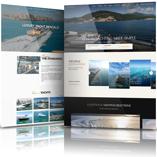 Before and after website redesign for Yacht Luxe showing transformation into a modern luxury yacht rental platform.