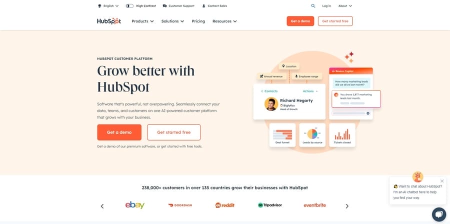 HubSpot website screenshot