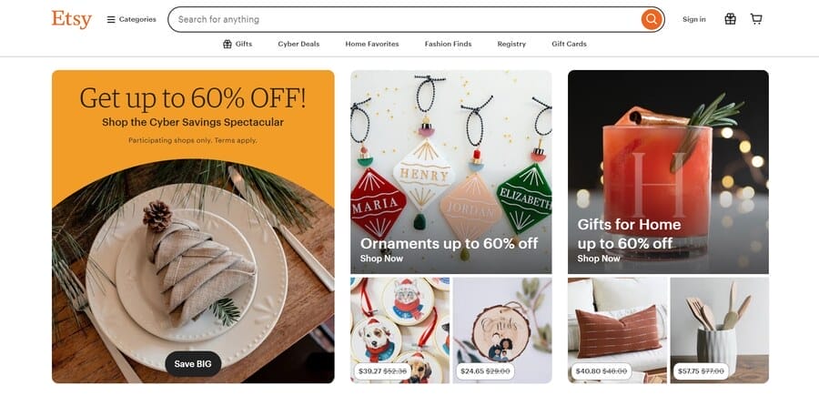 Etsy website screenshot