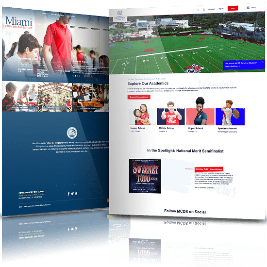 Before and after school website redesign showing updated visuals, navigation, and more engaging academic content