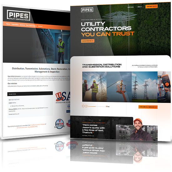 Image showing the before and after of Pipes' website design