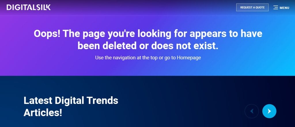 A screenshot of Digital Silk's 404 page
