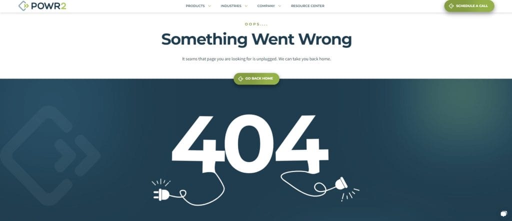 A screenshot of POWR2's 404 page