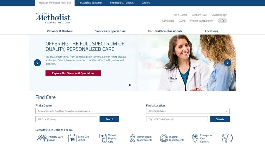Houston Methodist website screenshot