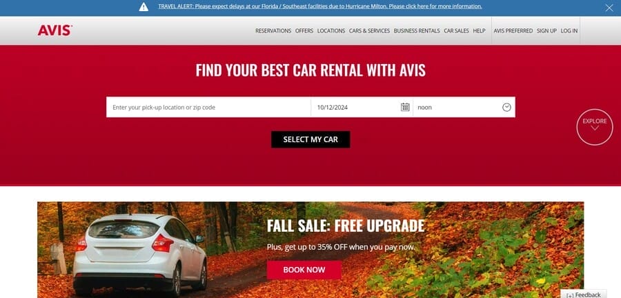 Avis website screenshot