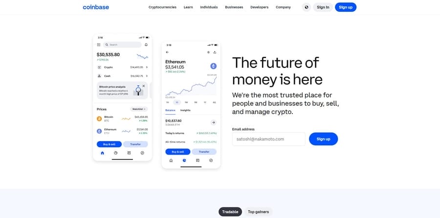 Coinbase website screenshot