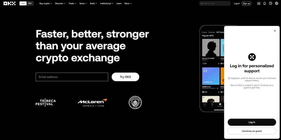 OKX website screenshot