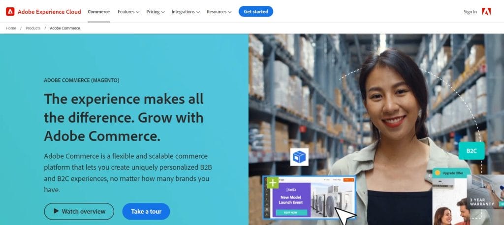 Adobe Commerce's website homepage