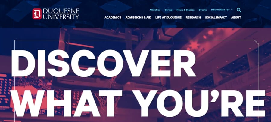 Duquesne University website screenshot