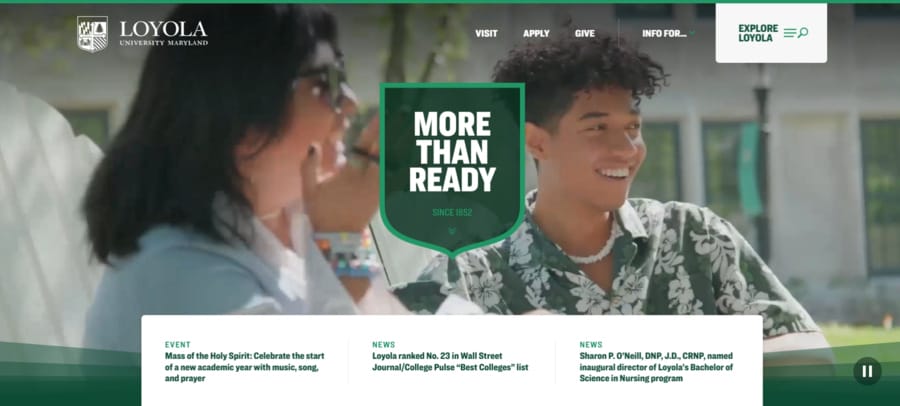 Loyola University Maryland website screenshot