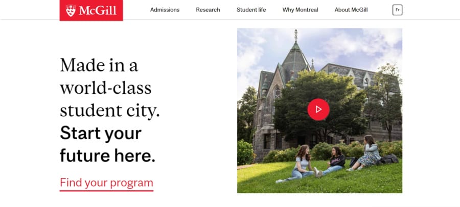 McGill University website screenshot