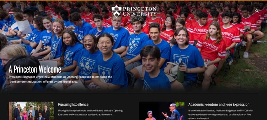 Princeton University website screenshot