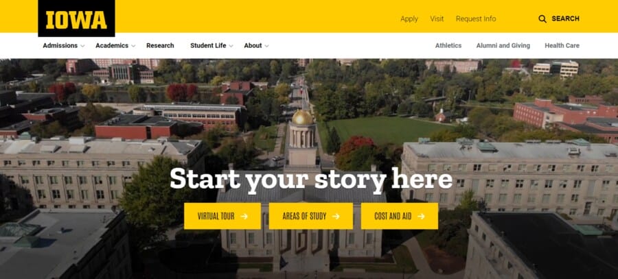 University of Iowa website screenshot
