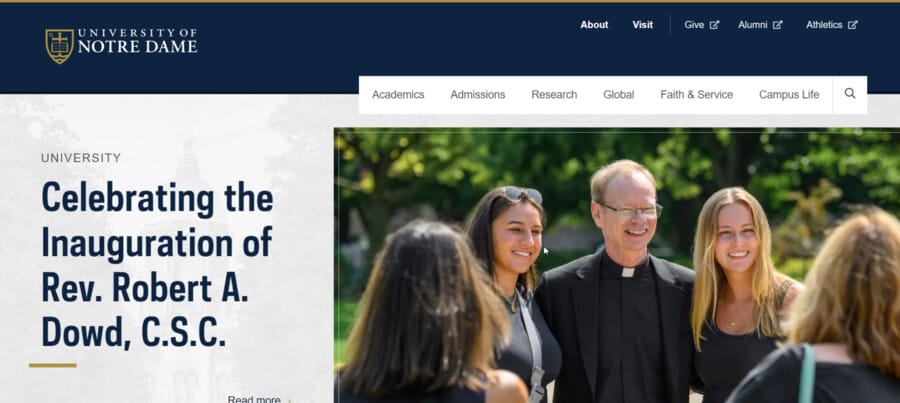 University of Notre Dame website screenshot
