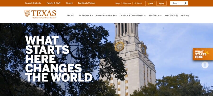 The University of Texas at Austin website screenshot