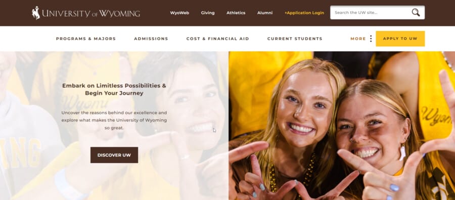 University of Wyoming website screenshot