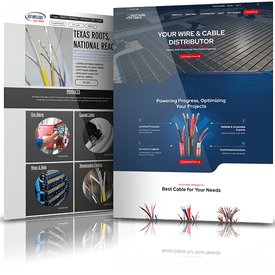Best Wire & Cable website redesign comparison showing legacy layout alongside a modern, product-focused interface.
