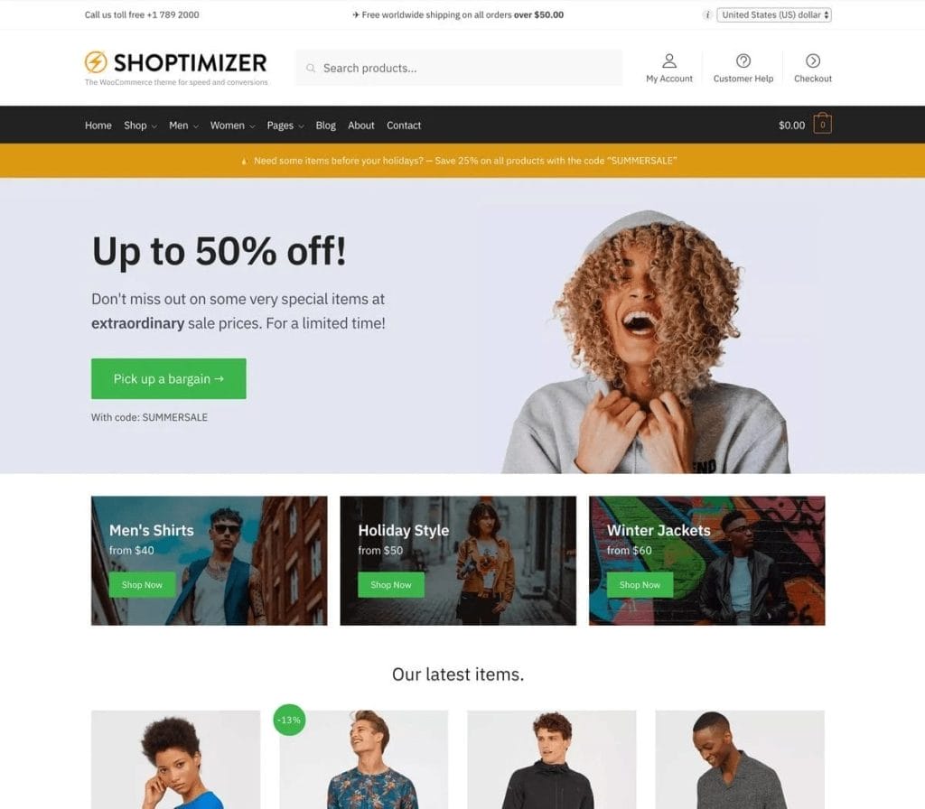 Shoptimizer theme in action