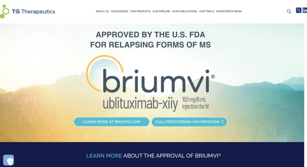 TG Therapeutics homepage screenshot