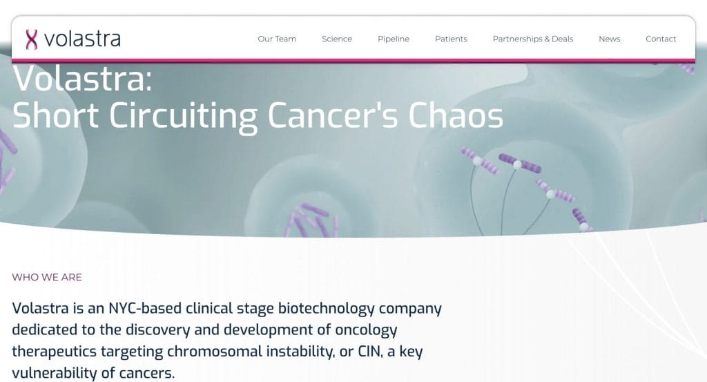 Volastra Therapeutics homepage screenshot