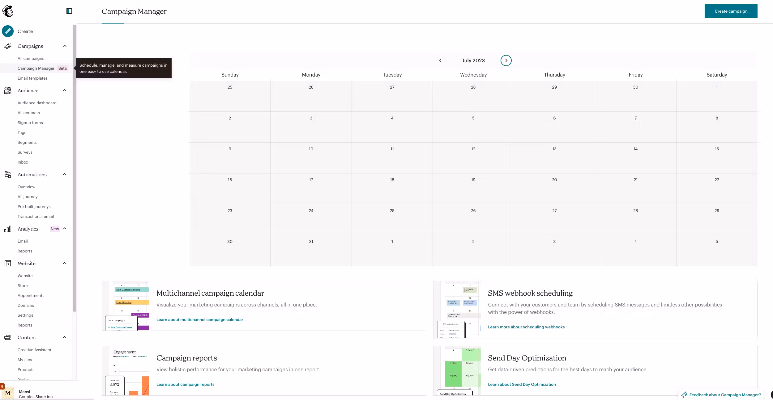 Mailchimp's dashboard