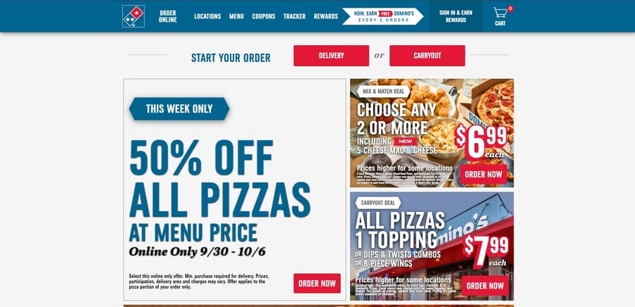 Domino's website screenshot